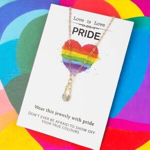 NEW Love is Love Rainbow Pride Necklace with Safety Pin Charm